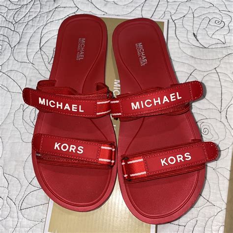 michael kors slides red|michael kors slides with studs.